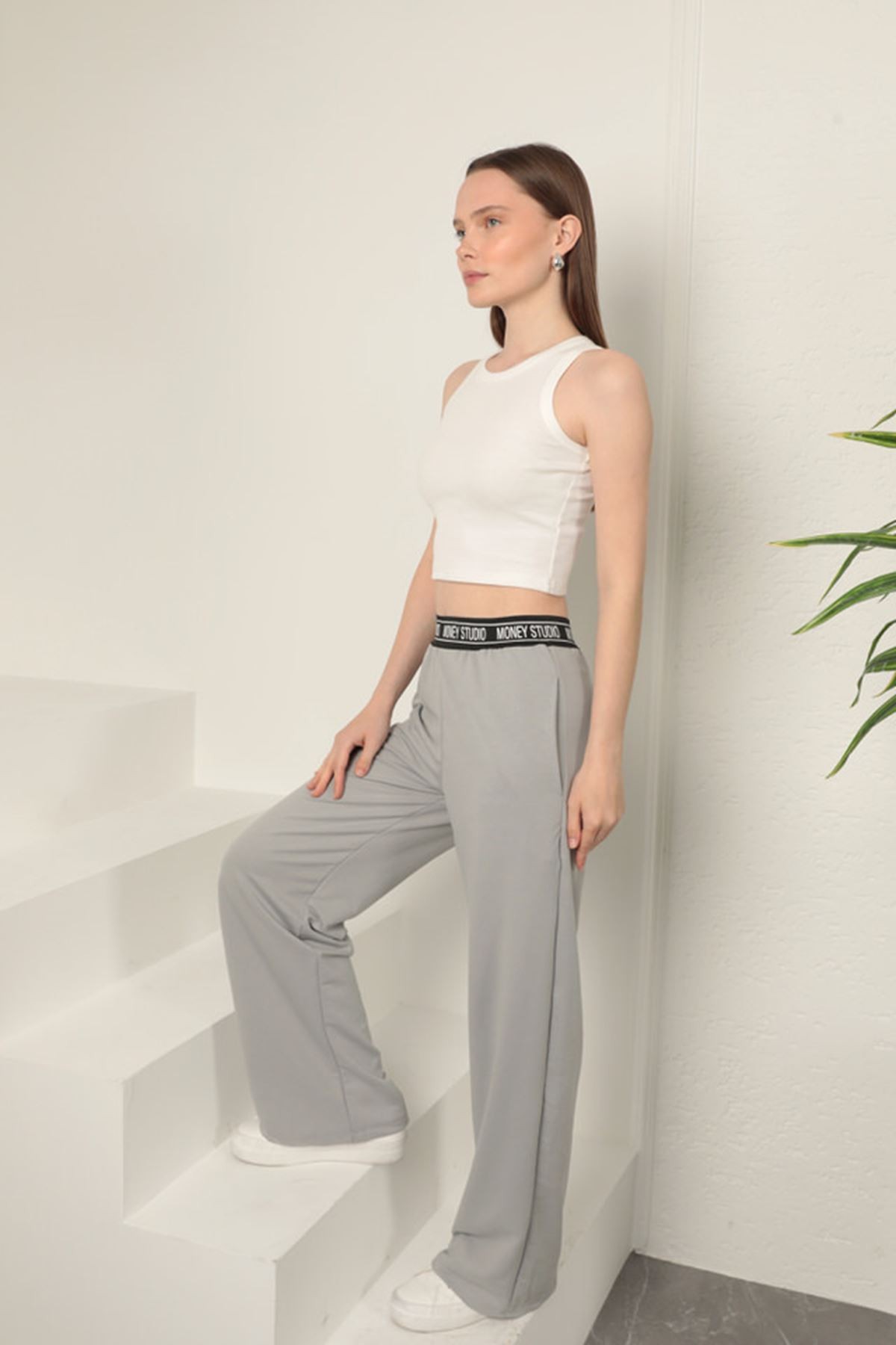 Veralis İki İplik Kumaş Beli Yazı Detaylı Kadın Pantolon – Rahat ve Trend!