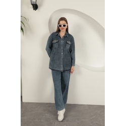 Veralis Denim Kumaş Cep İnci Detaylı Mavi Kadın Gömlek – Zarafeti ve Rahatlığı Buluştur!