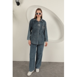 Veralis Denim Kumaş Cep Taş Detaylı Mavi Kadın Gömlek – Zarafeti ve Rahatlığı Buluştur!
