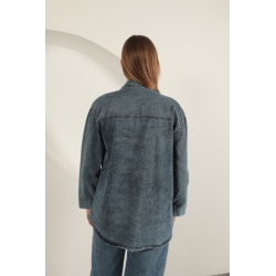 Veralis Denim Kumaş Cep Taş Detaylı Mavi Kadın Gömlek – Zarafeti ve Rahatlığı Buluştur!