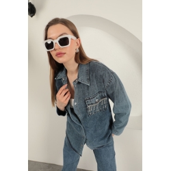 Veralis Denim Kumaş Cep Taş Detaylı Mavi Kadın Gömlek – Zarafeti ve Rahatlığı Buluştur!