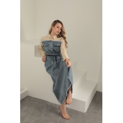 Veralis Denim Garnili Poplin Elbise – Şıklık ve Konforun Buluştuğu Özel Tasarım!