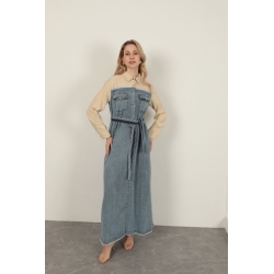 Veralis Denim Garnili Poplin Elbise – Şıklık ve Konforun Buluştuğu Özel Tasarım!