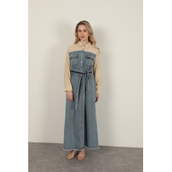 Veralis Denim Garnili Poplin Elbise – Şıklık ve Konforun Buluştuğu Özel Tasarım!